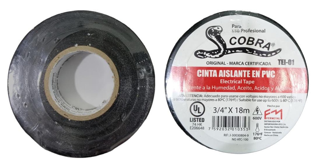 ROLLO DE TEIPE NEGRO AISLANTE COBRA 