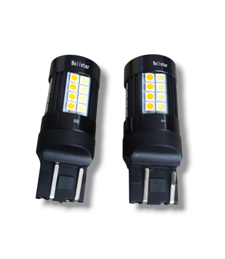 BOMBILLO DOS CONTACTO MUELA GRANDE LED 7443 DOS TONOS BLANCO Y NARANJA
