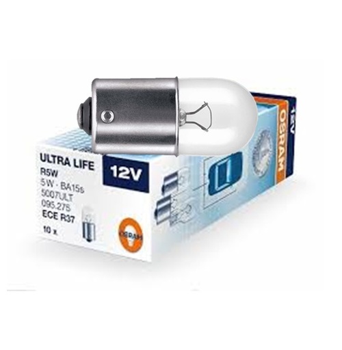 [500810W] BOMBILLO 5W MEDIANO UN CONTACTO 12 Volts. BA15s OSRAM